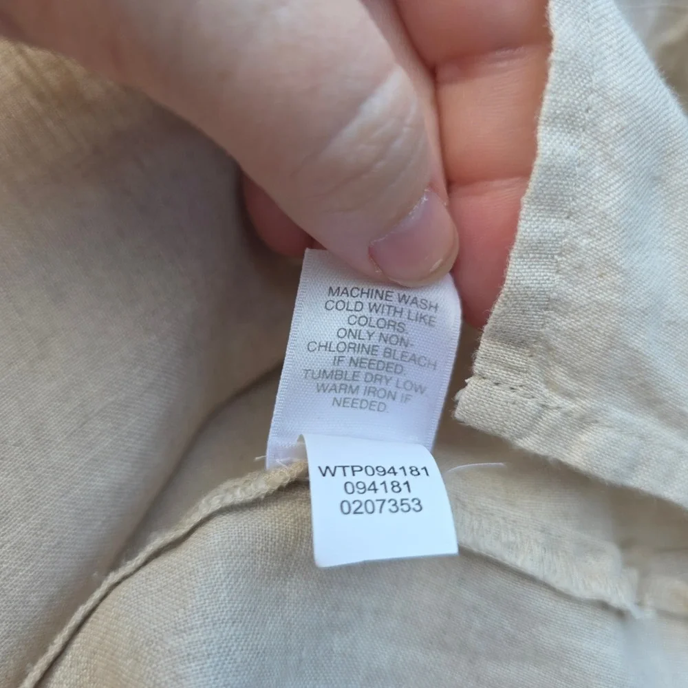 J. Jill Love Linen Button Down L Beige Coastal Minimalist Oversize Long Sleeve - Picture 12 of 13
